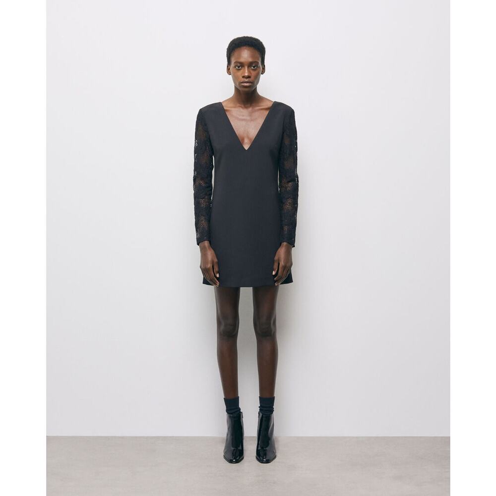 The Kooples Lace Sleeve Crepe Mini Dress Size Small New‎ with Tags